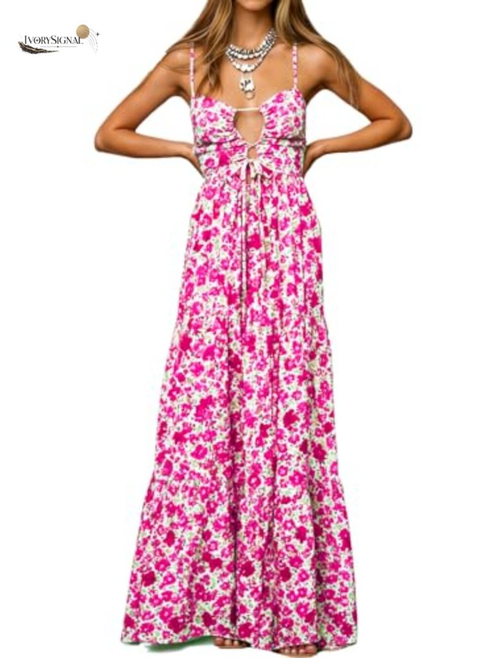 Womens Floral Spaghetti Strap Backless Smocked Milkmaid Maxi Beach Dress